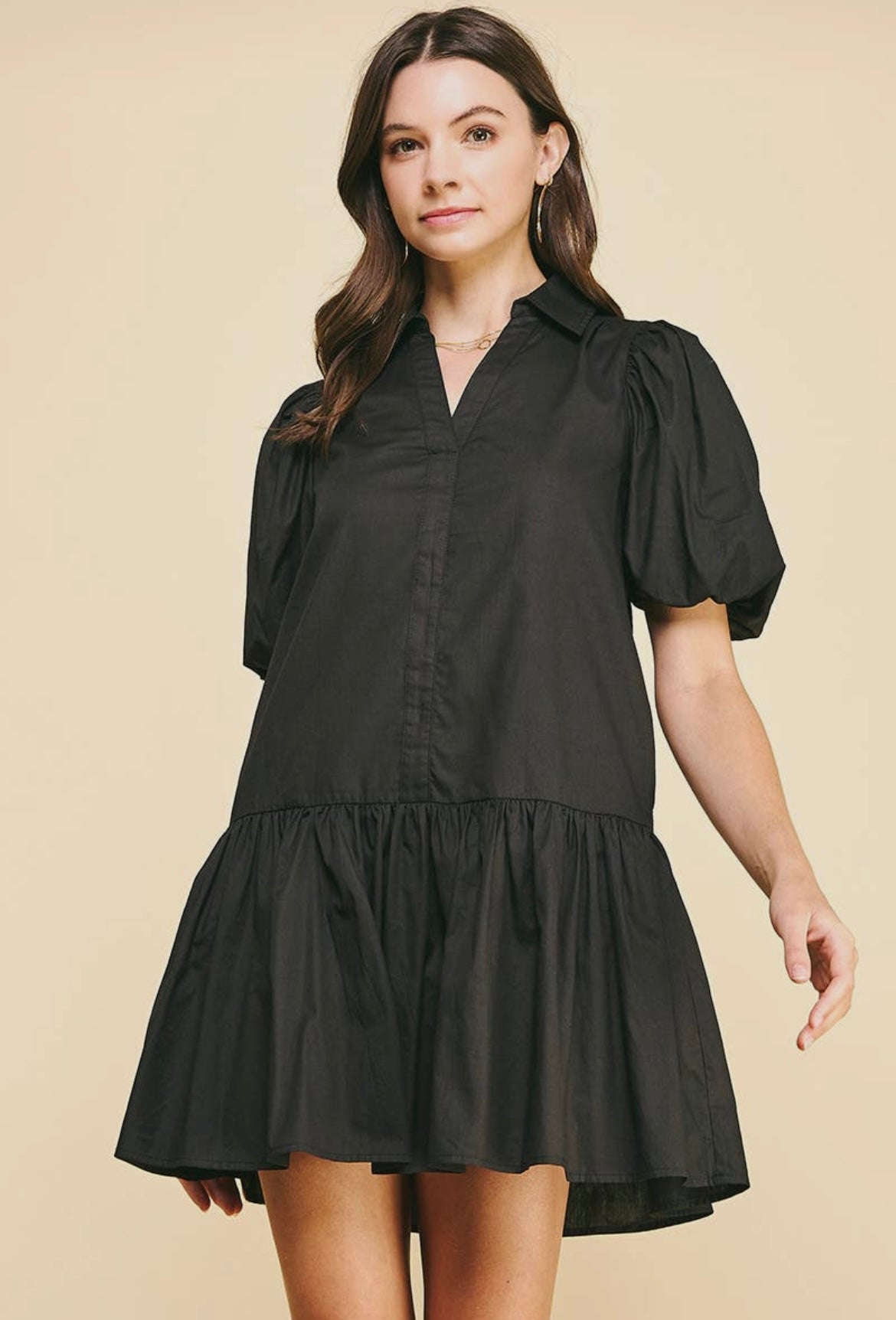 Cora Collared Mini Dress - Black