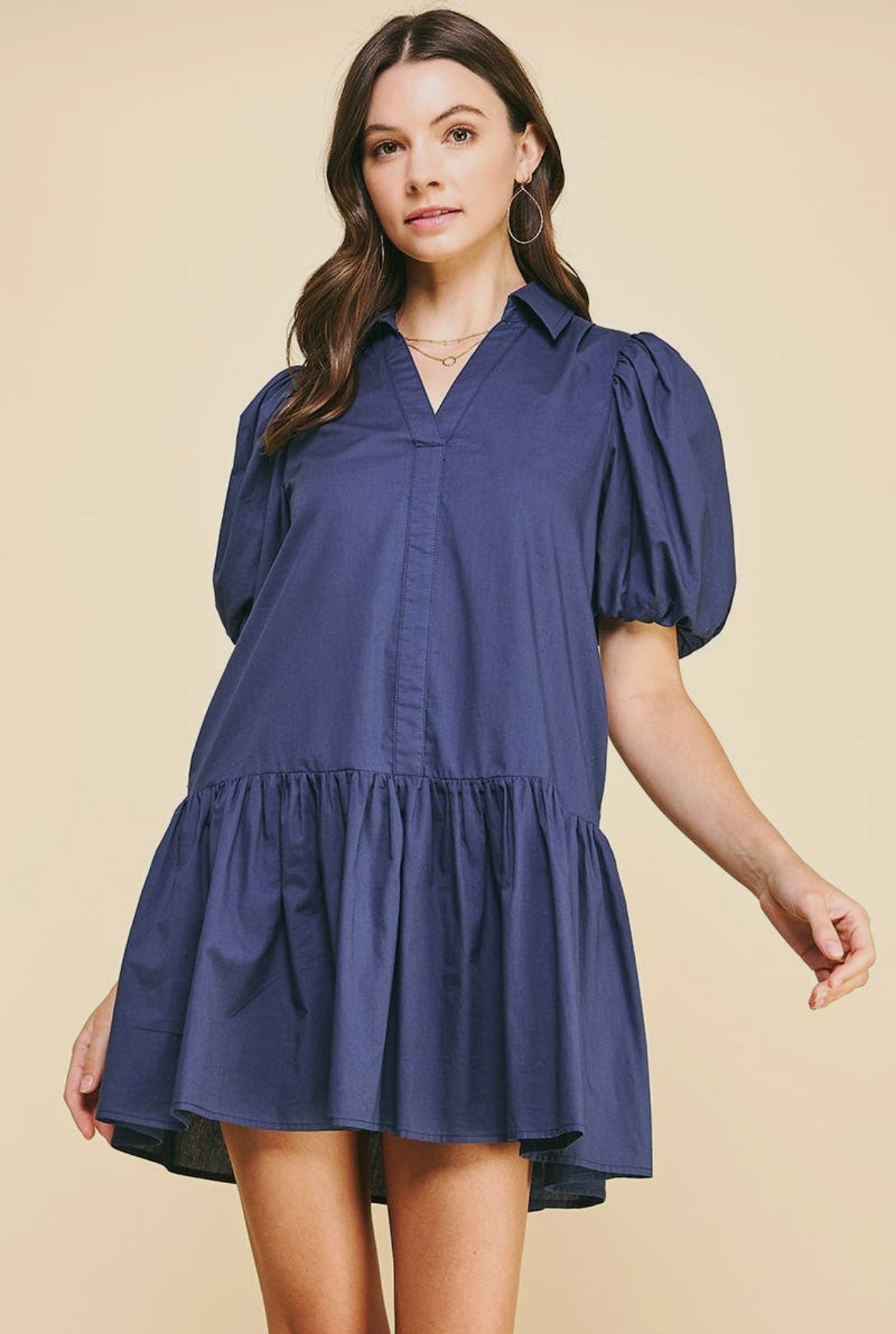 Cora Collared Mini Dress - Navy