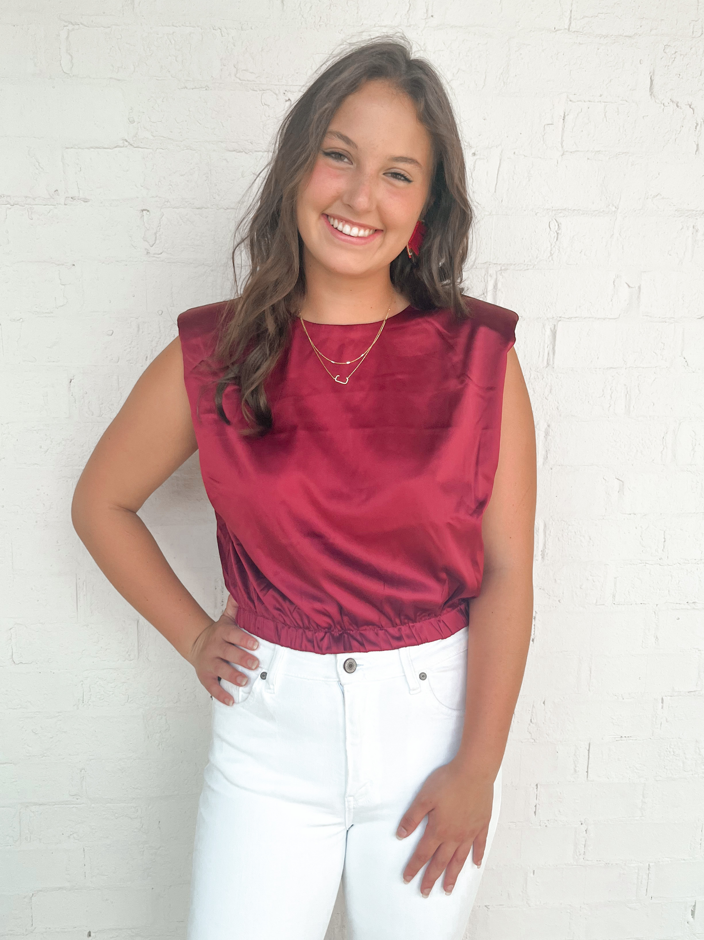Shoulder Pad Top - Maroon
