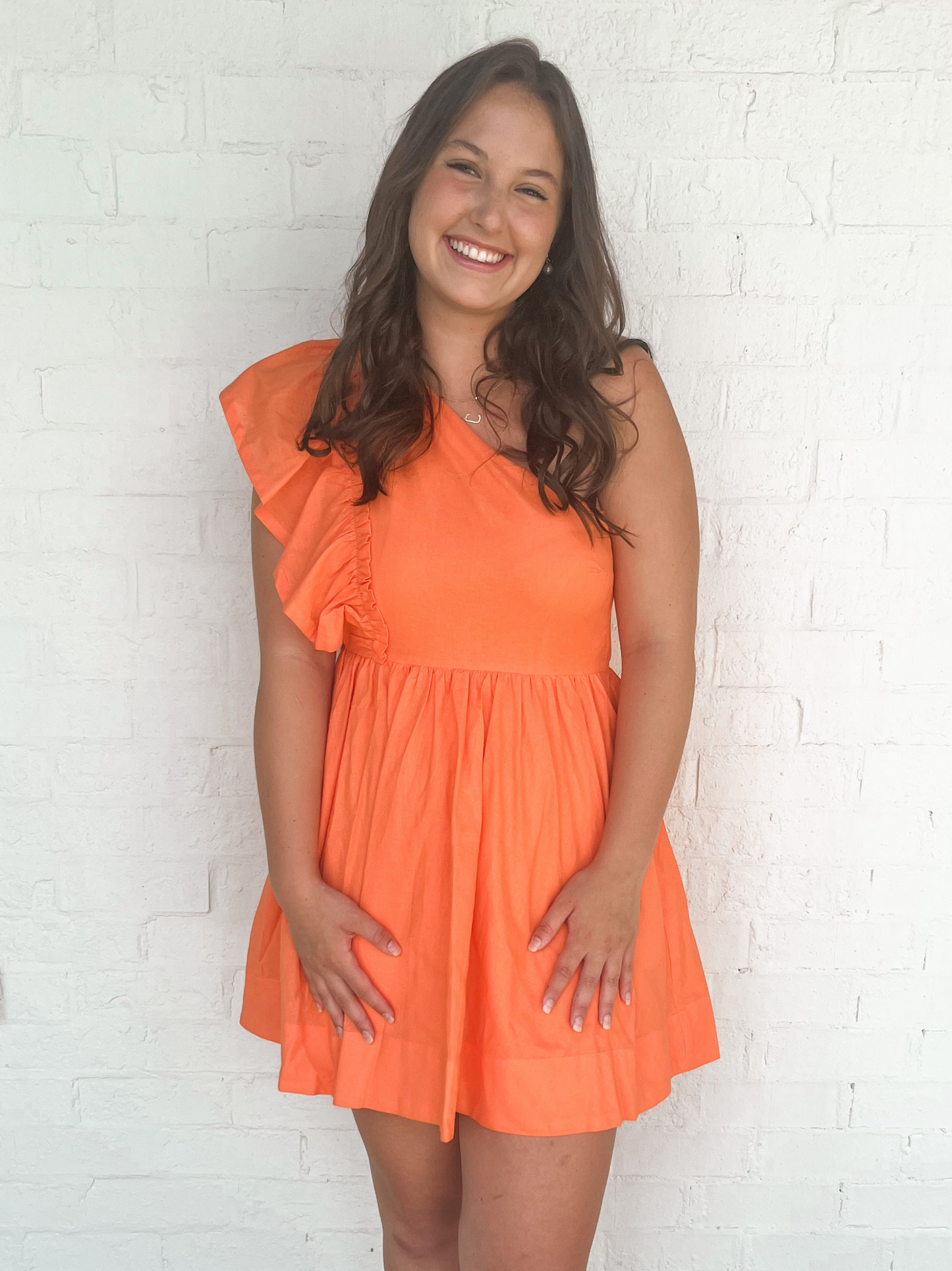 Olivia One Shoulder Dress - Orange