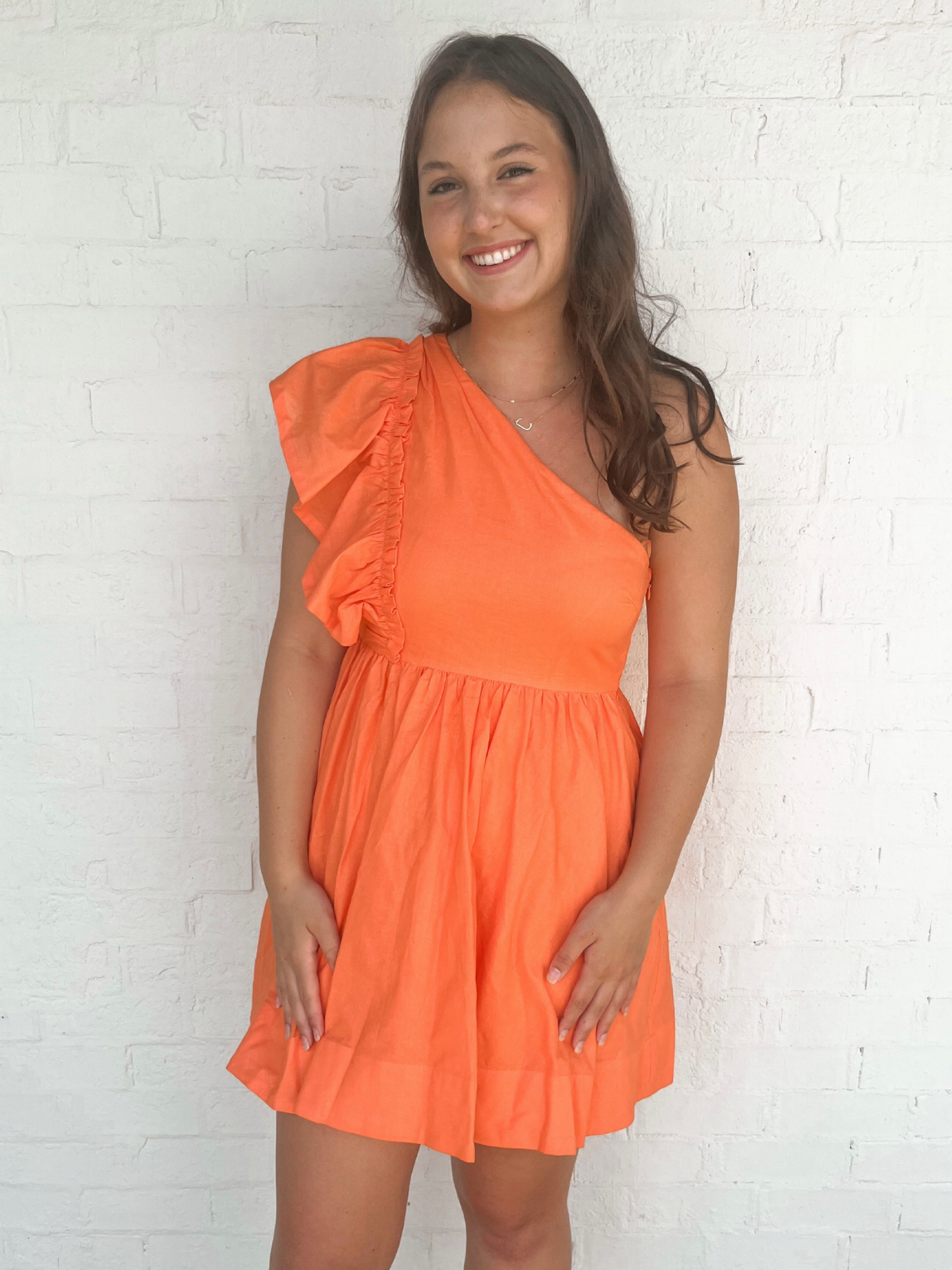 Olivia One Shoulder Dress - Orange