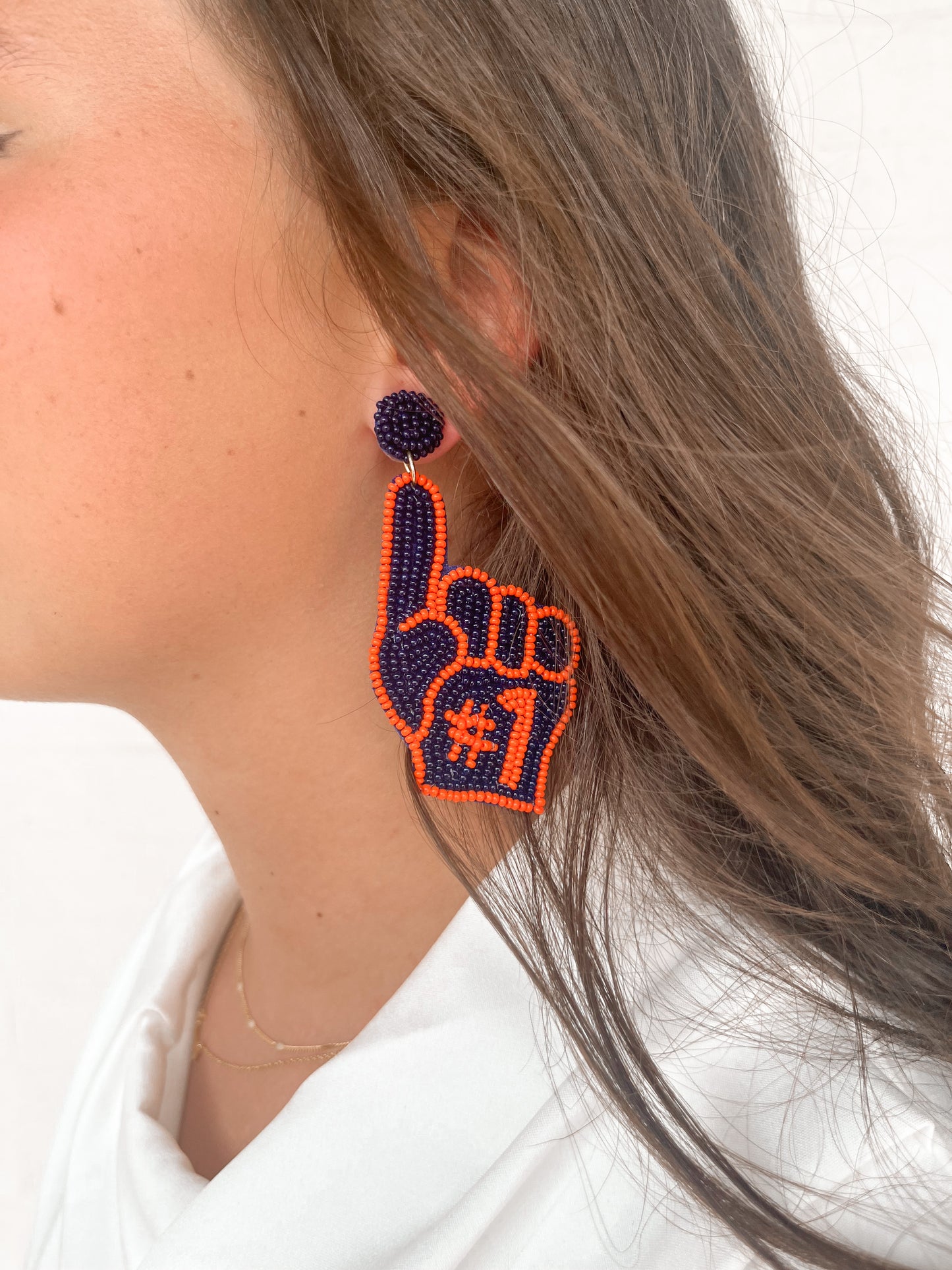 #1 Foam Finger Earrings - Navy/Orange