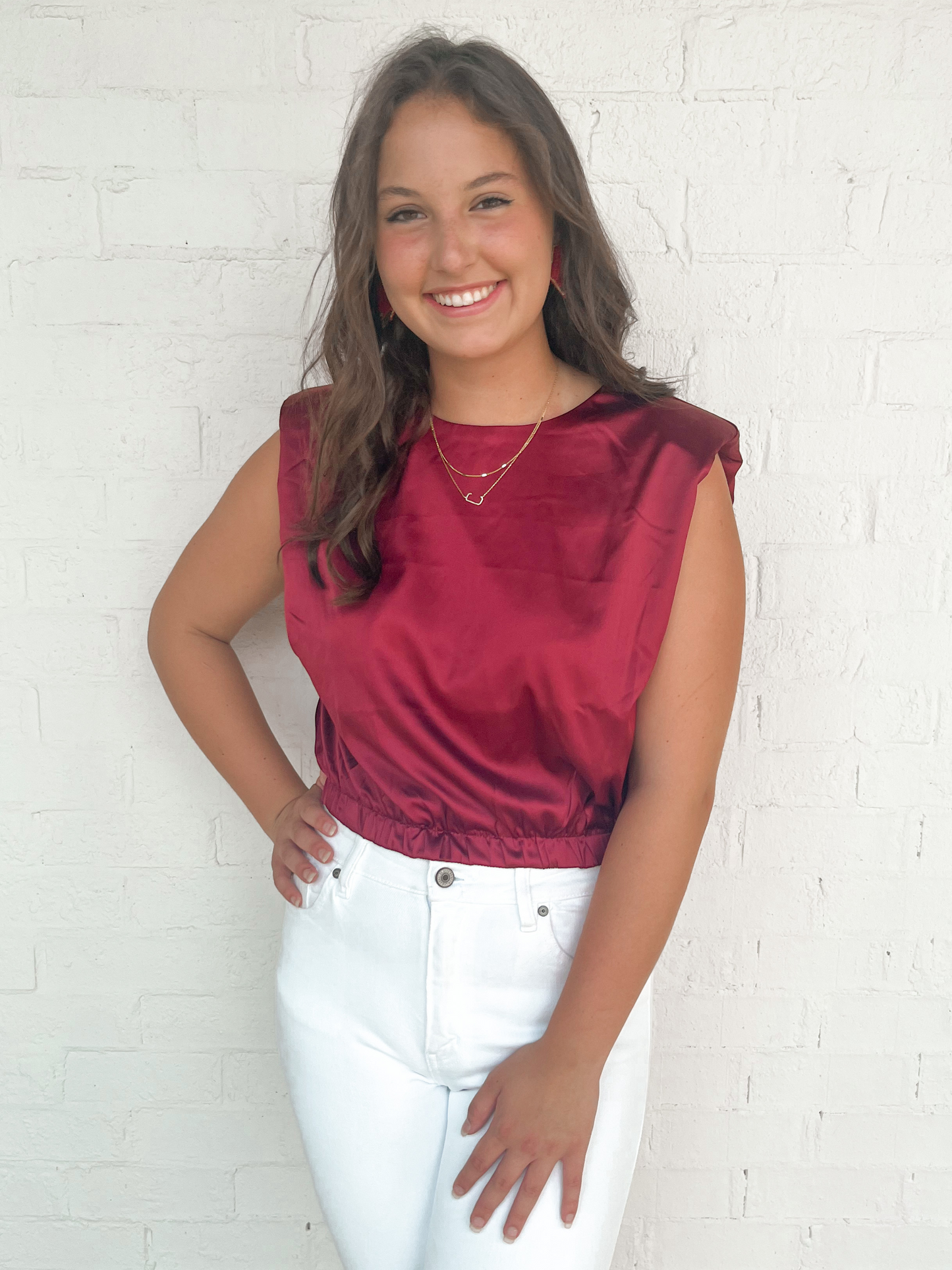 Shoulder Pad Top - Maroon