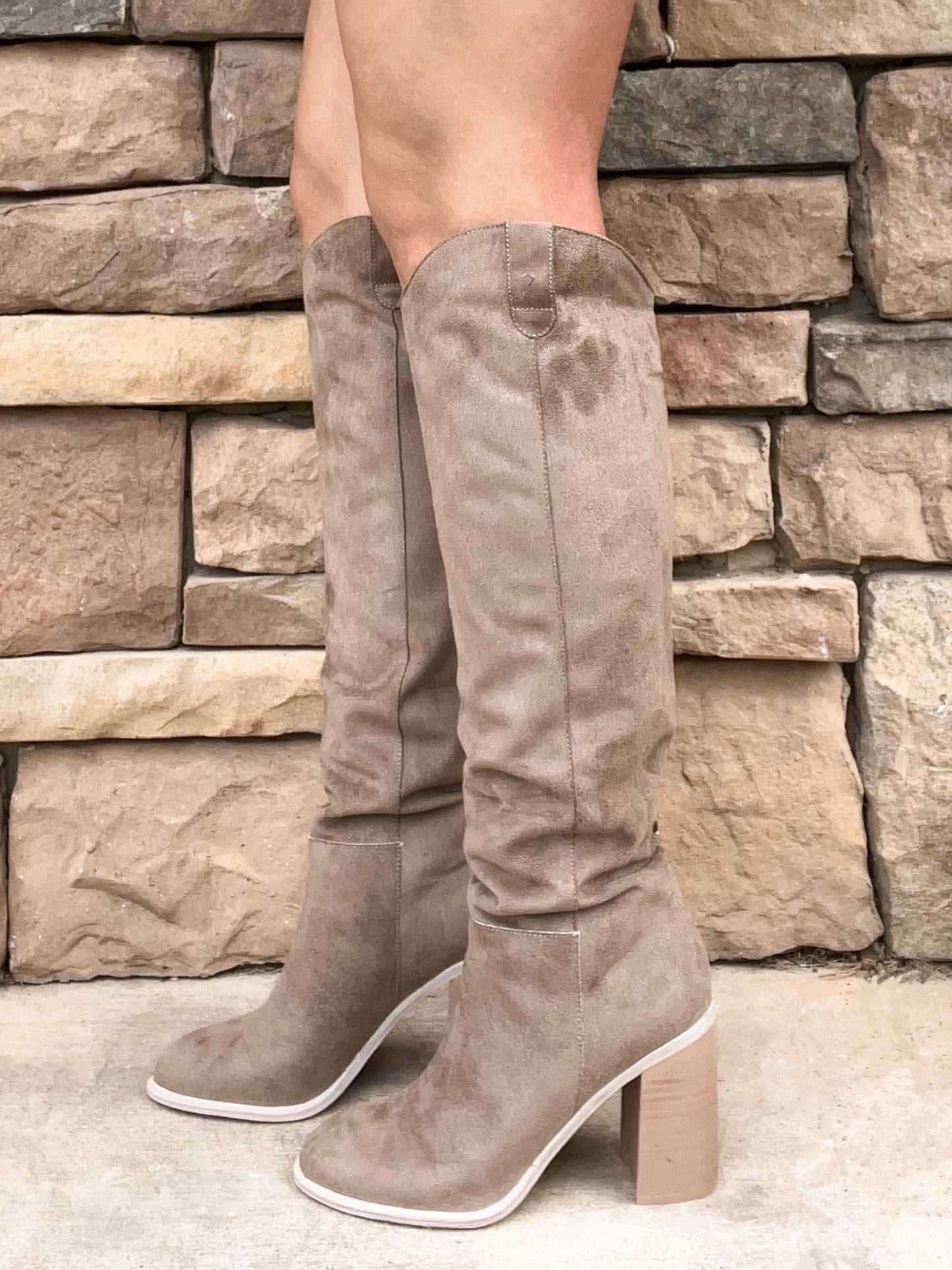Suede Knee High Boots - Grey