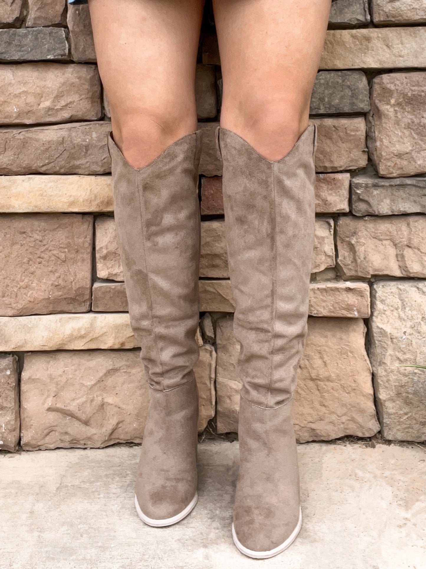 Suede Knee High Boots - Grey