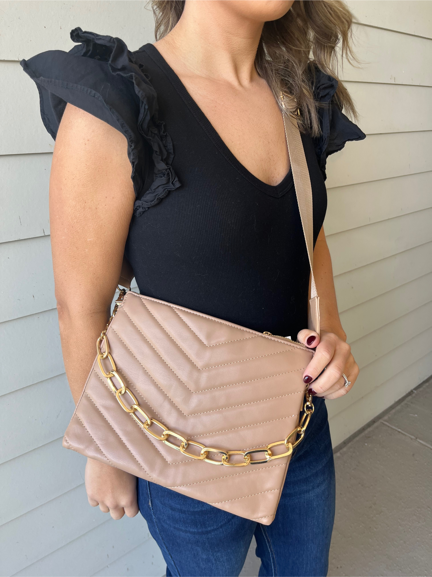 Quilted Crossbody Bag - Taupe