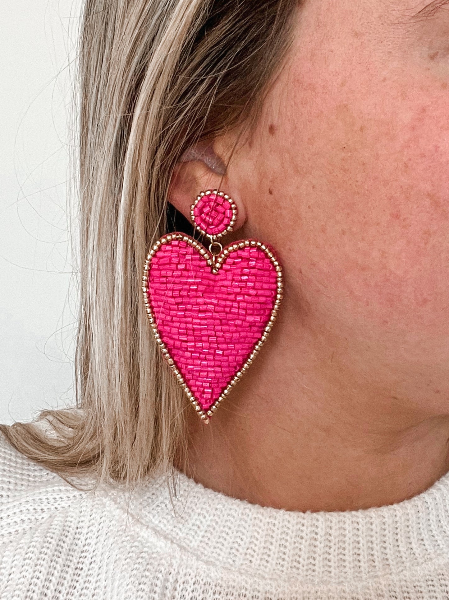 Love My Heart Earrings - Hot Pink