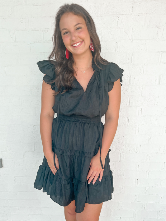 Talia Tiered Mini Dress - Black