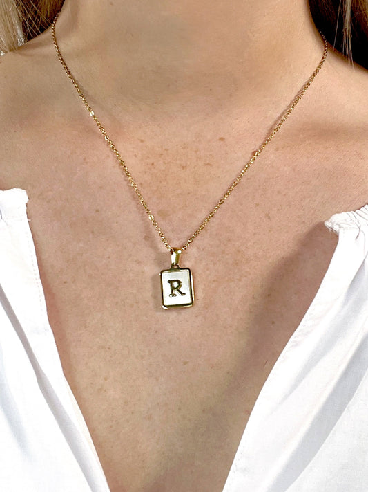 Initial Necklace - White and Gold